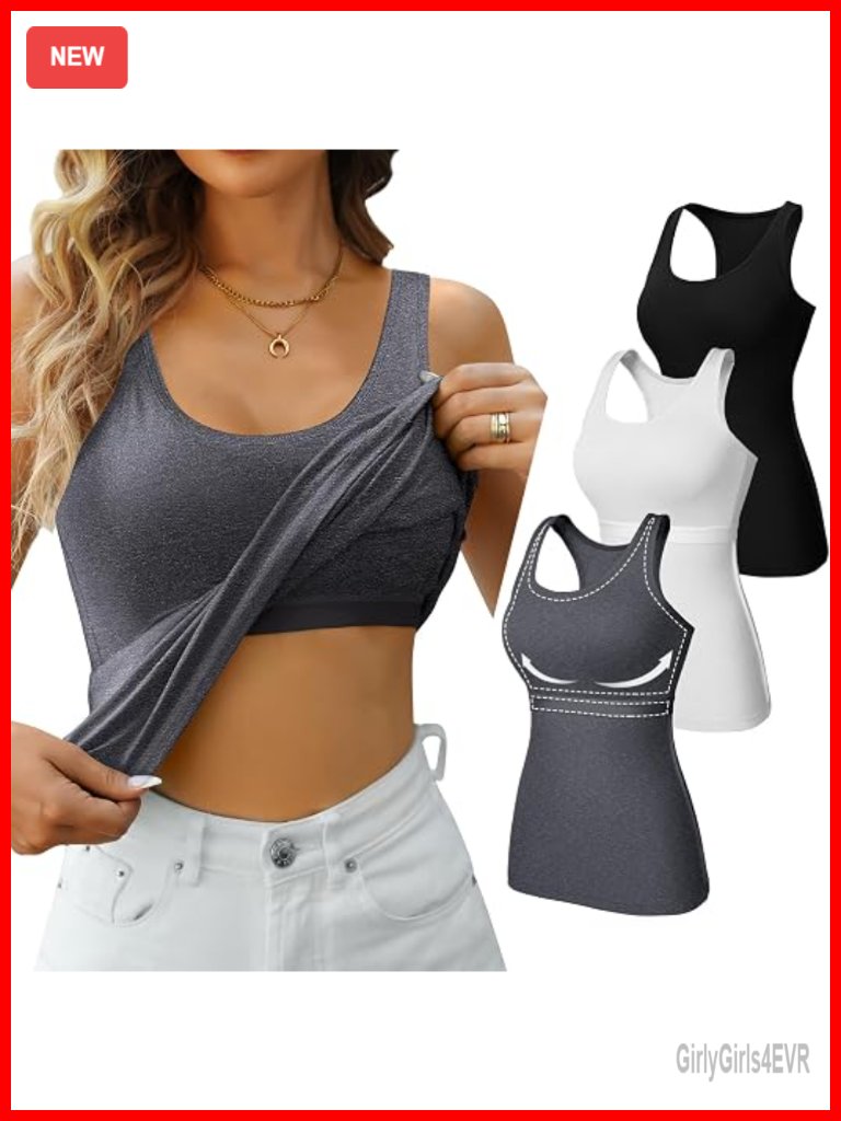 Non Padded Shelf Bra Tank Tops Cotton Racerback Wide Strap Camisole 3 Pack